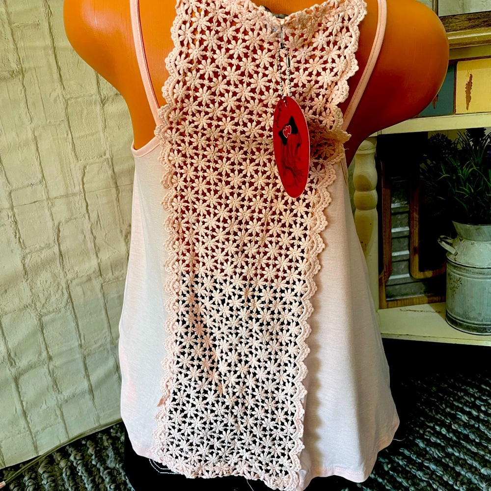 Women's Poof Pink Crochet Back Top Camisole Top Sz S NWT